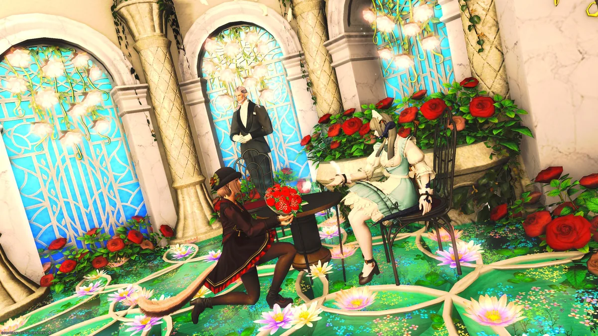 花束をもらうるしこ