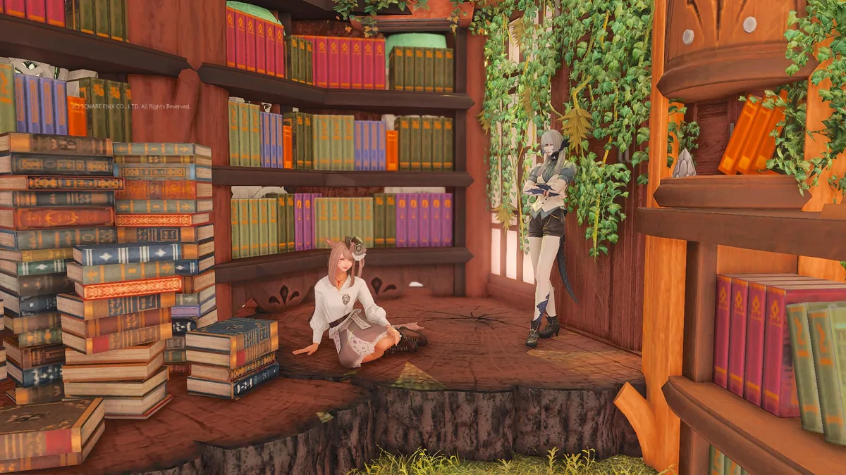 切り株に座るふたり